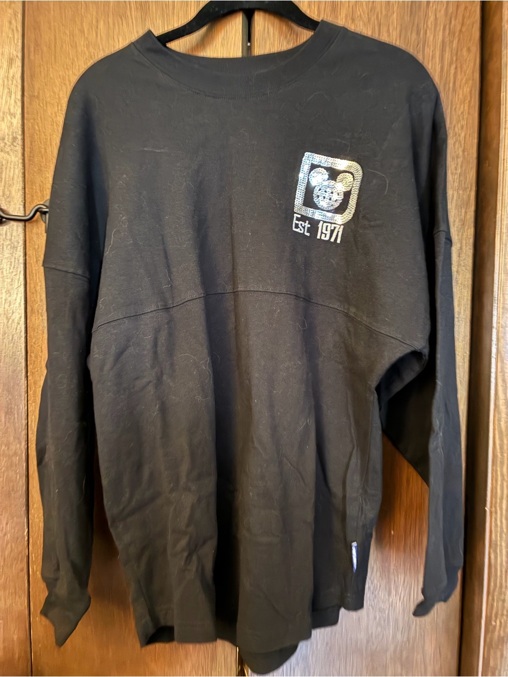 Disney Black Long Sleeve Tee with Silver Mickey Logo